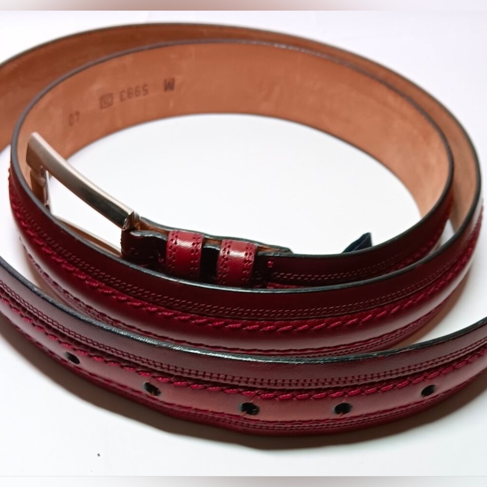 Mezlan Burgundy Leather Belt with Silver Buckle